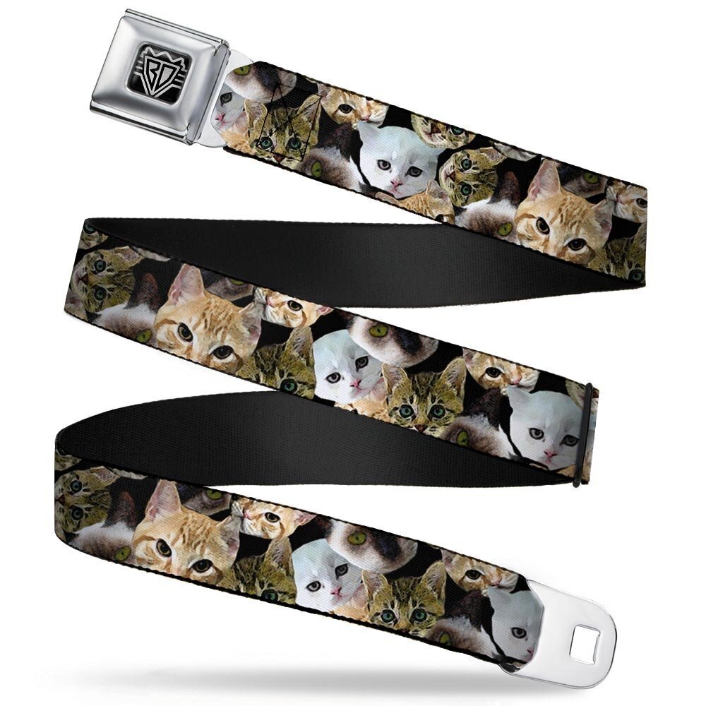 4057 Seatbelt Belt - Kitten Faces Scattered Black - 1.0" Wide - 20-36